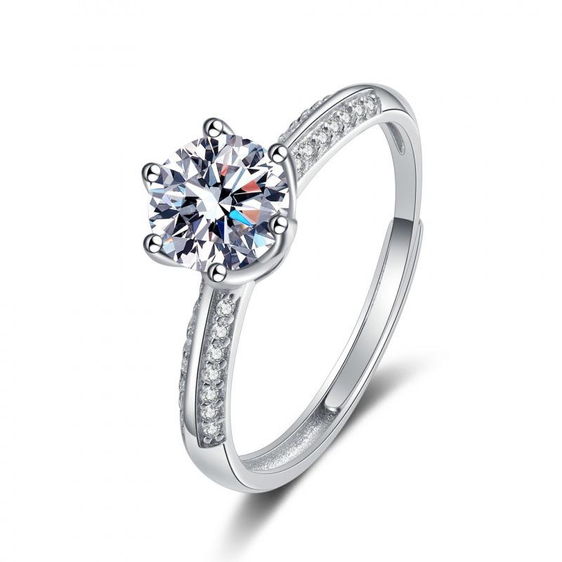 One Carat Six-Prong Moissanite Ring for Women - Internet Celebrity Style Live Broadcast Simulation