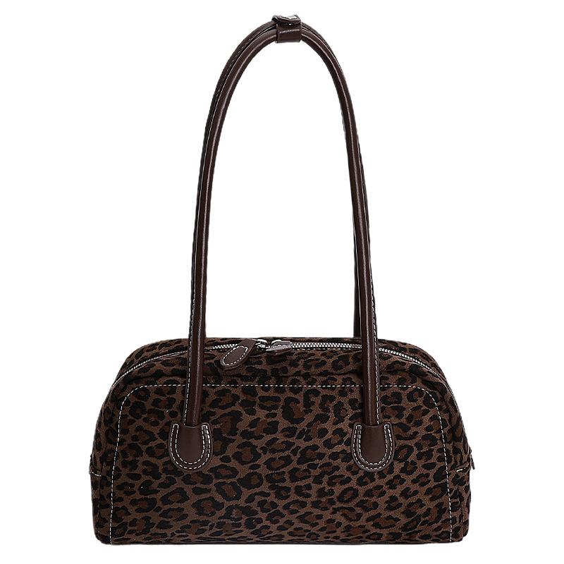 2025 Autumn New Women's Bag Retro Leopard Print Shoulder Handbag High Value Messenger Bag Hand Carry Boston Bag Women