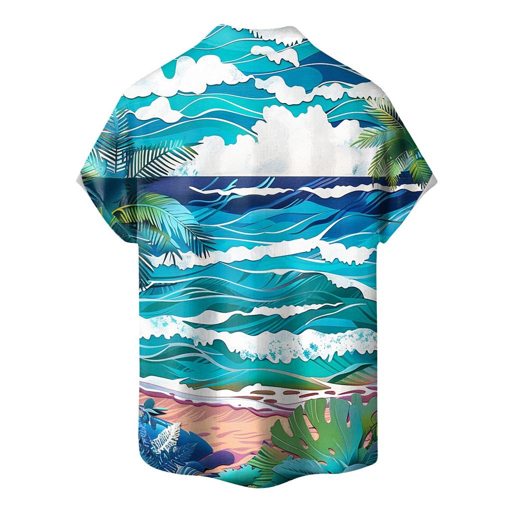 Shirt For Men Casual Fashion Summer Short Sleeve Buttons Printed T Shirt Top