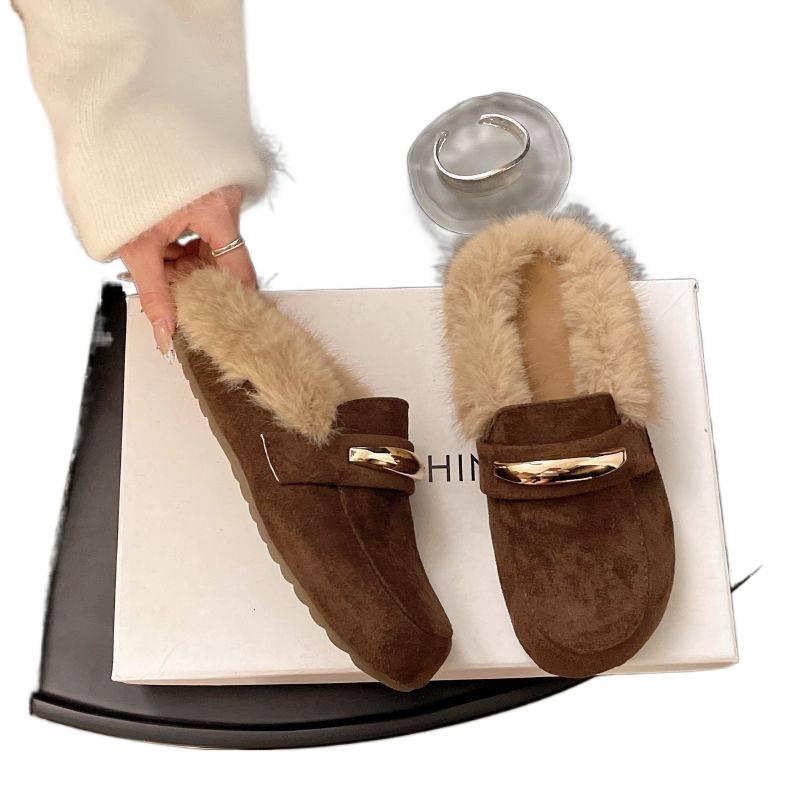 Birkenstock Women's Baotou Furry Slip-On Slippers - Autumn/Winter Style with Thick Sole and Height Increase