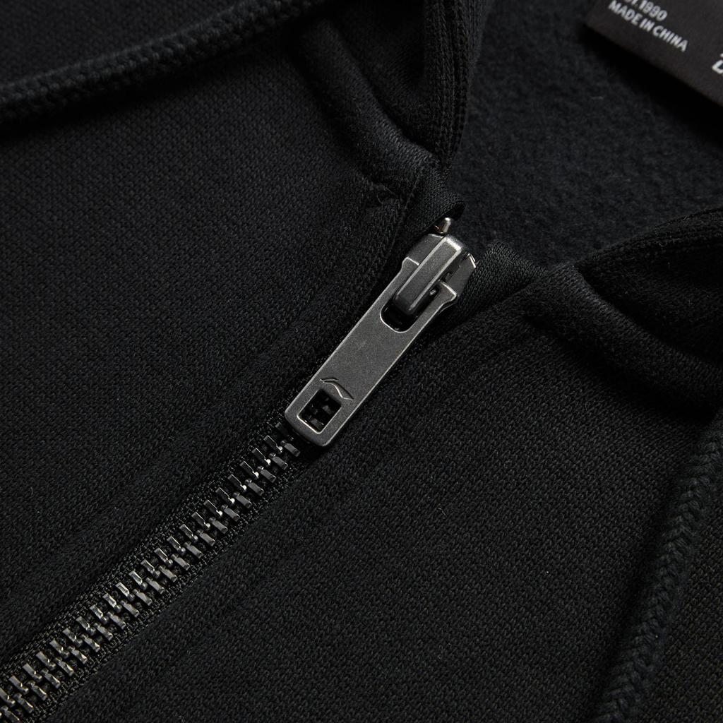 LI-NING AWDUA11-6 Unisex Sport Fashion Series Loose Fit Fleece Lined Full Zip Letter Logo Hooded Sweatshirt
