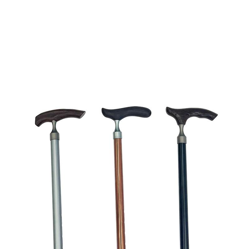 Elderly Support Walking Cane Aluminum Adjustable Trekking Stick With Wooden T-Handle Indoor Outdoor Use