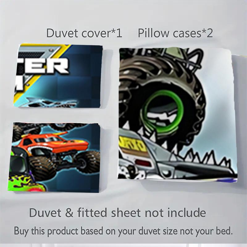 3pcs Monster Jam Monster Truck Home Bedding Set-Universal Three-Piece Suit for Bedroom, Guest Room, Living Room, Hotel-Perfect Holiday Gift