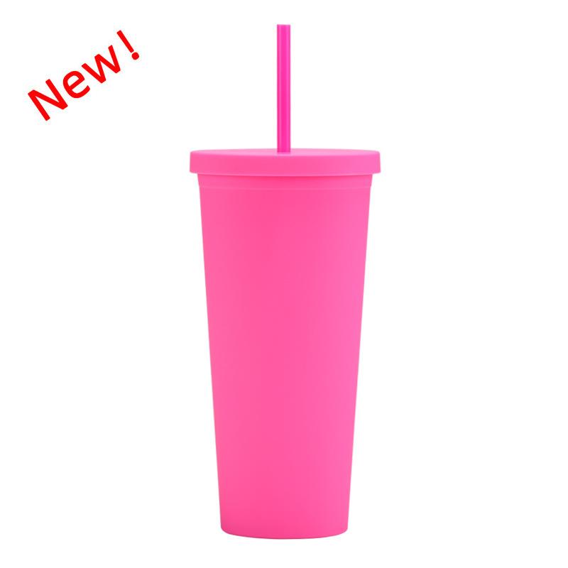 Doppelschichtiger Plastikbecher mit Strohhalm 22oz Großvolumiger Outdoor-Matt-Wasserbecher