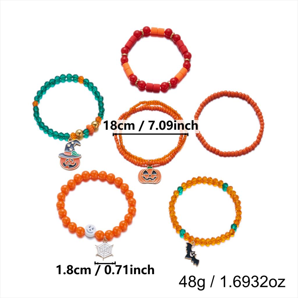 Halloween Spider Bat Multi-layer Stacked Bracelets Set for Women Pumpkin Boo Rice Beaded Bracelets Party Festival Jewelry Gifts