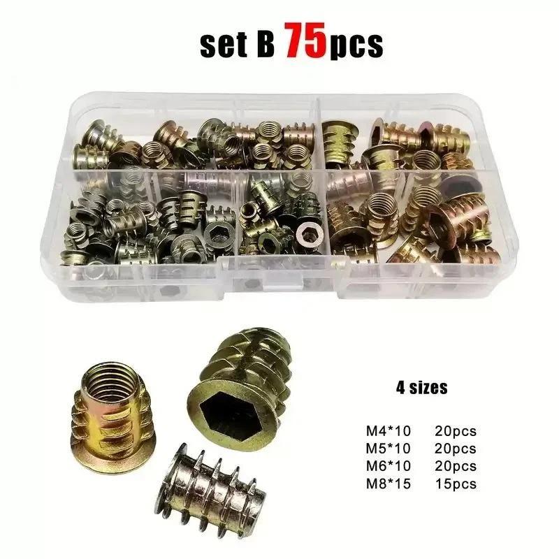 75Pcs Hexagon Socket Screw Connectors Bolt Fastener Threaded Inserts Nut Combination Tool Kit For Wooden Furniture