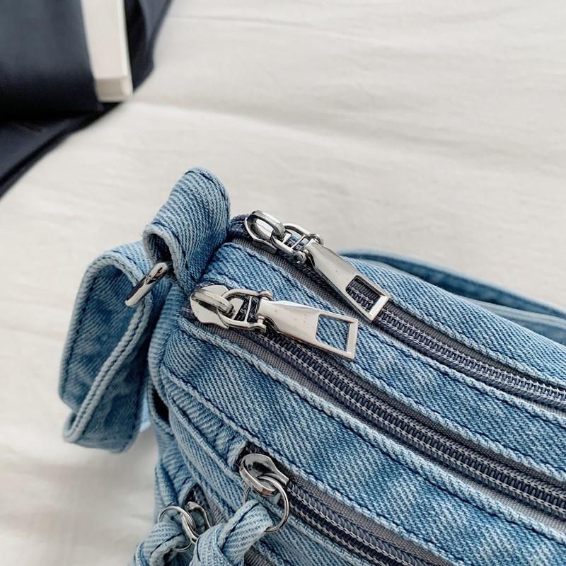 Cartoon Embroidered Denim Bag Women's Shoulder Crossbody Bag
