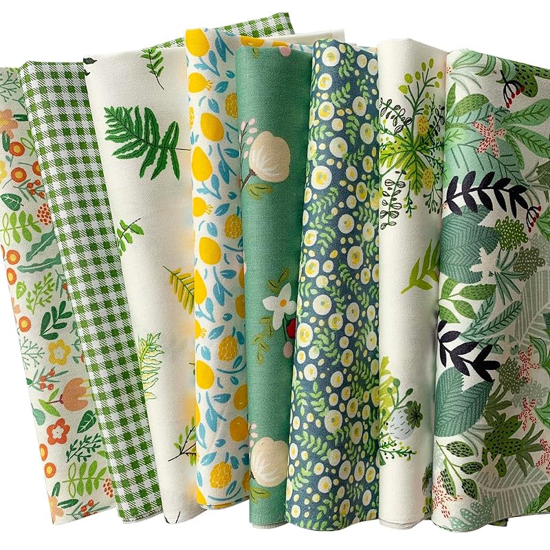 

8 pieces cactus floral pattern material nordic 100% cotton Torn cloth set DIY handmade For handicrafts cut cross 50×40cm patchwork cloth green