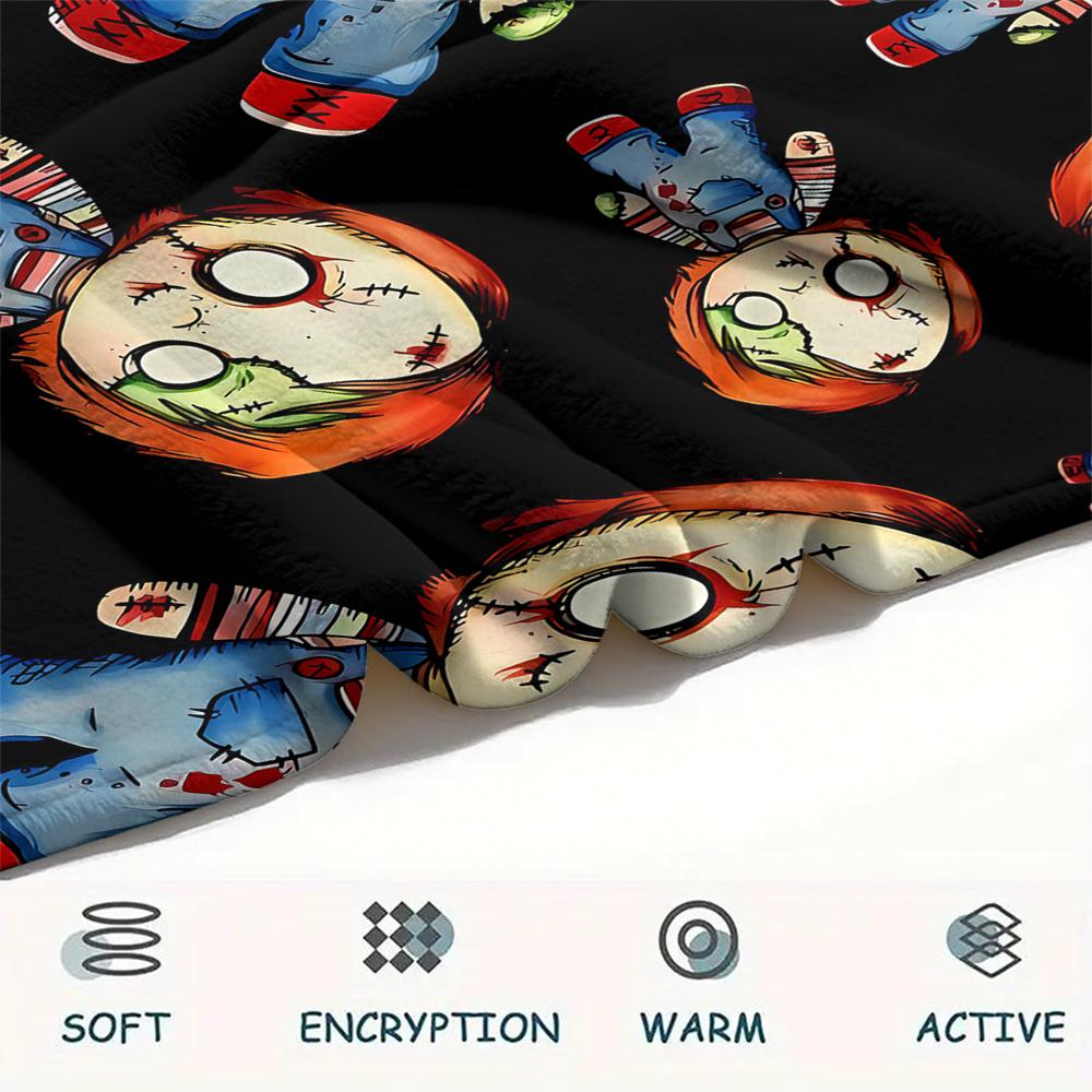 1PC Chucky Print Flannel Blanket, High quality All Seasons, Home Decor, Warmth and Comfort, Perfect for Christmas Gifts