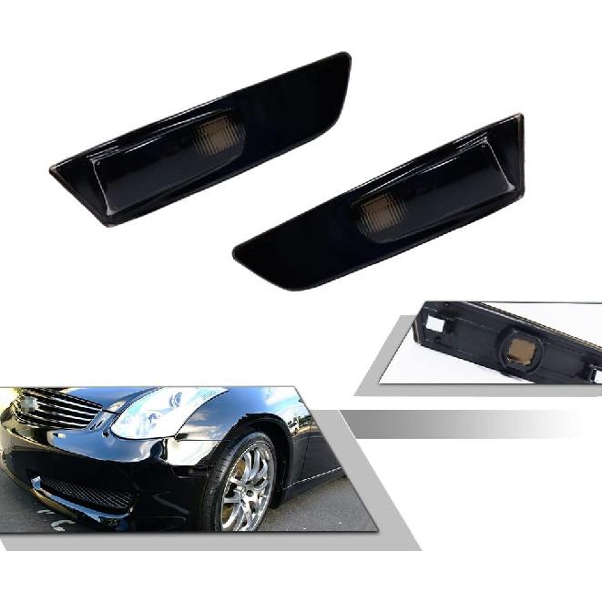 GTINTHEBOX Compatible with 2003 2004 2005 2006 2007 Infiniti G35 2D Coupe D Front Side Marker Light Smoked Lens Amber LED Fender Lamp