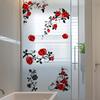 Romantic Red Rose Vine Glass Stickers, Bathroom Door and Window Decorative Stickers