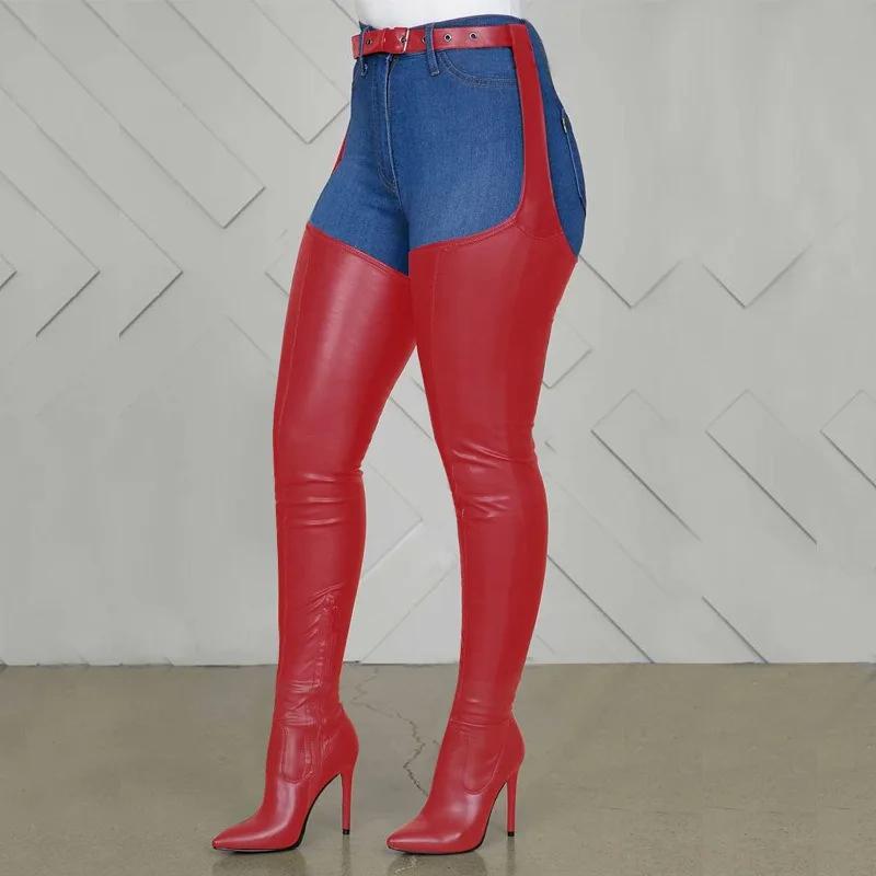 Autumn Mature Women's Boots Over The Knee Sexy Modern Boots Stiletto Winter Sexy Long Boots Pointed Toe Side Zipper Women Shoes