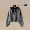 Women's 2 Piece Tracksuit Set Fake Two Piece Hooded Crop Sweatshirt & Elastic Waist Wide Leg Pants Loose Casual Spring Fall Matching Outfit
