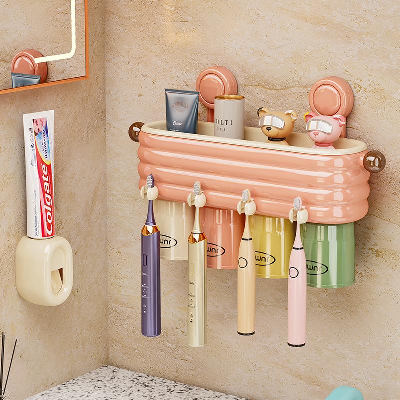 Wall-Mounted Toothbrush Cup Holder, No Punching Bathroom Toothpaste, Toothpaste, Toothware Storage Rack, Household Wall-Mounted Wall Mouthwash Cup Rac