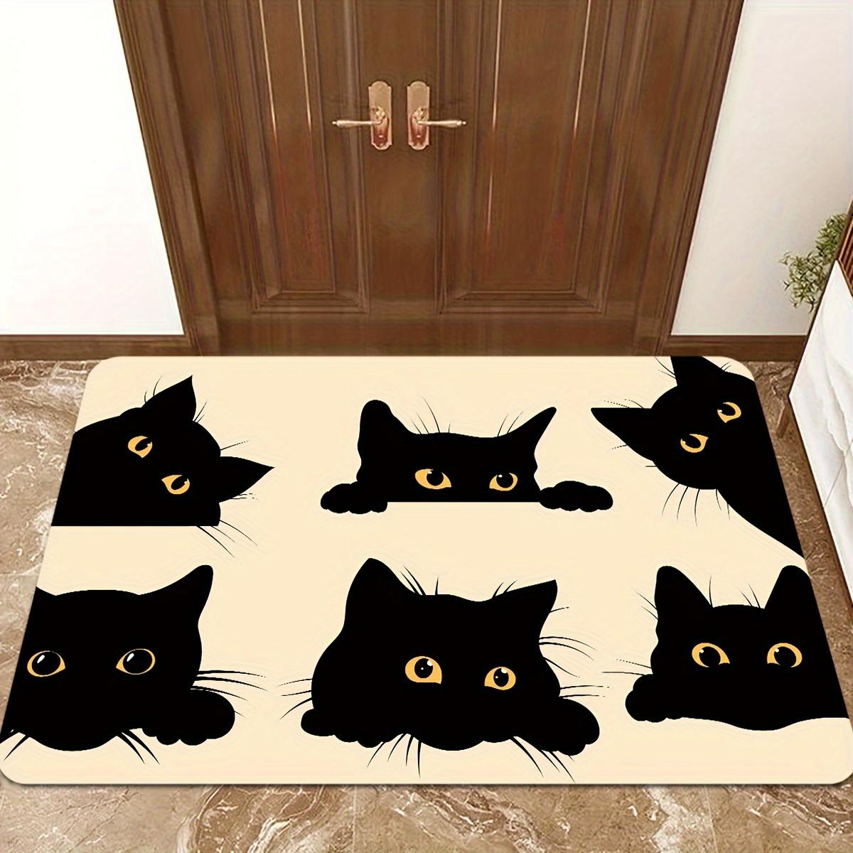 

1 non-slip polyester doormat with black cats print - stain resistant, lightweight, dry cleanable for entryway, kitchen 40X60cm