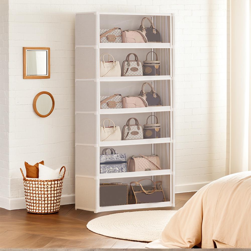 7 Tiers Shoe Rack Organizer with Lid  Storage Organizer with Clear Flip Door Shoe Storage Shelf Cabinet for Bags  Books