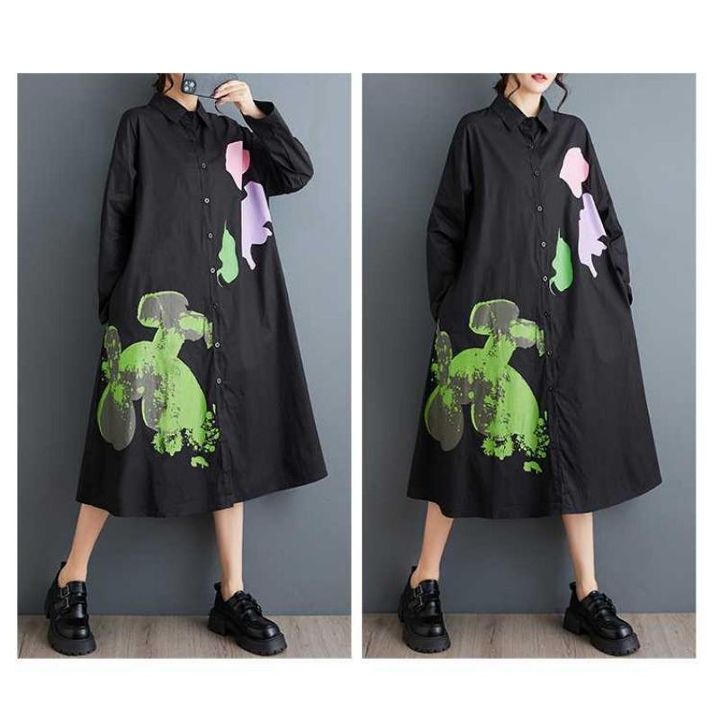 Plus Size Printed Splicing Casual Simple Sweetheart Long Sleeve Dresses