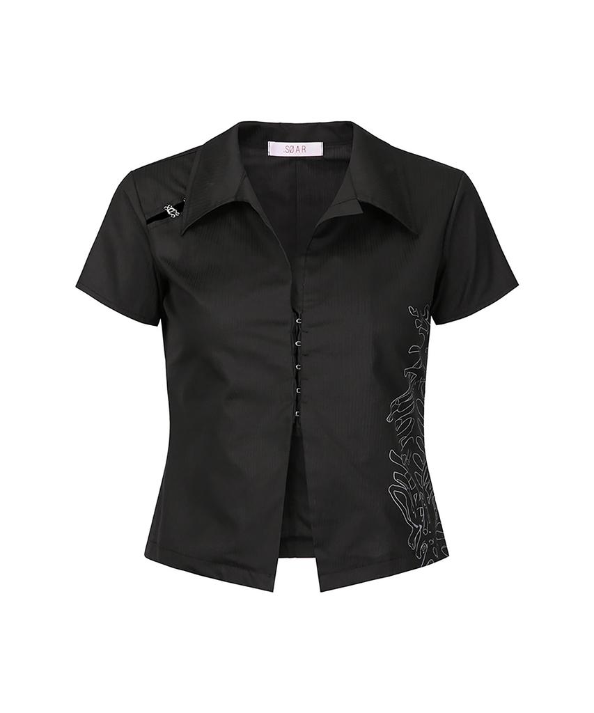 Soea Born Hook-Slit Short Shirt (Black)