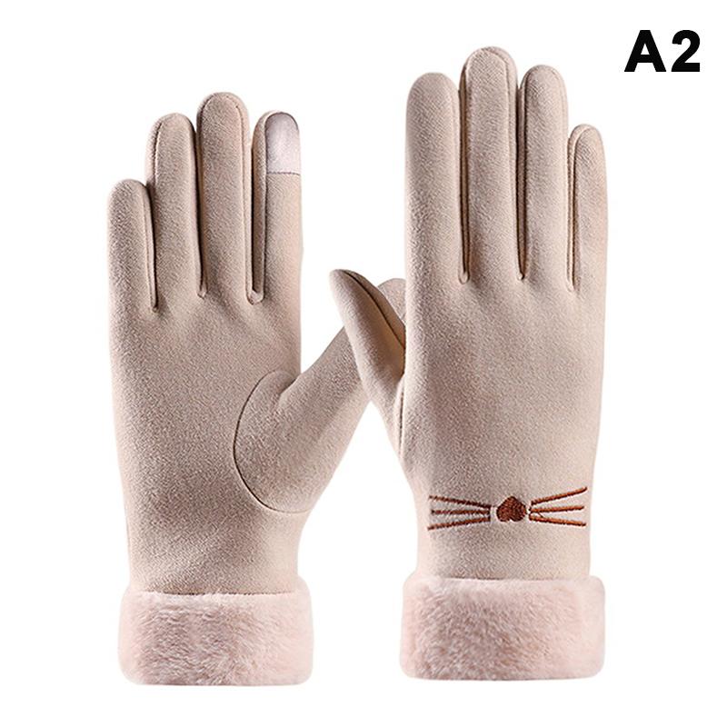 Winter Women'S Warm Gloves Have Windproof With Cute Cat And Cold Resistant Properties Thick Fur Lining And Touch Screen Gloves