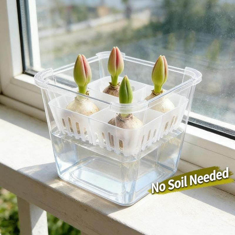 Self-watering Tulip Flower Pot 4-cell Hydroponic Flower Pots with Support Basket Home Indoor Gardening Decoration Accessories