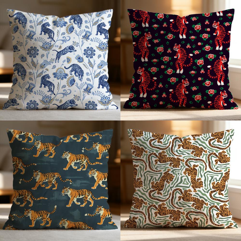 Fashion Tiger Cushion Cover Soft Washable Pillow Case Multi-Scene for Couch Bed Travel Office Use