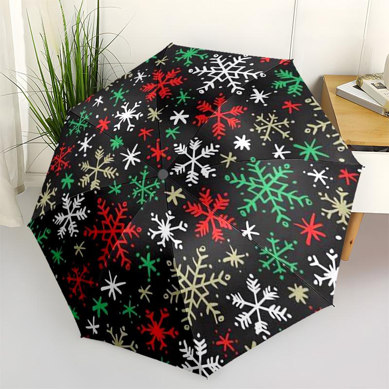 1pc Christmas Snowflakes Pattern Umbrella with Plastic Handle,Vibrant Cartoon Pattern,Multi-functional UmbrellaPT247