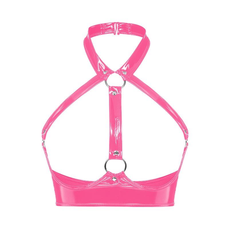 

Подчеркивающий лакированная кожа сексуальный кожаный бюстгальтер регулируемый ремешок M розовый
