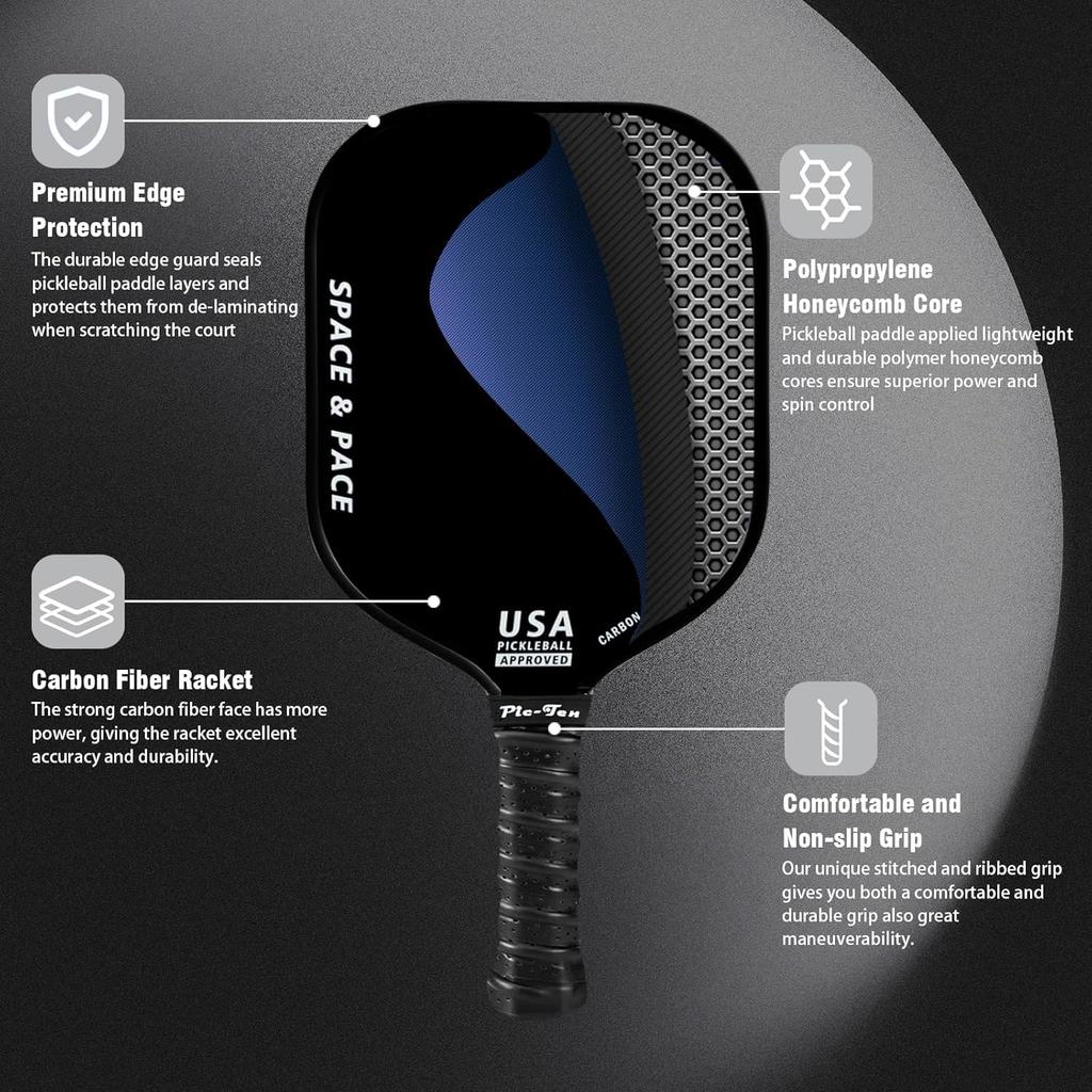 Pickleball Paddle USAPA Carbon Fiber Surface Polypropylene Honeycomb Includes 4 2 Pickleball Lead and Portable Carry Bag Pic-Ten 2-Pack, Approved,