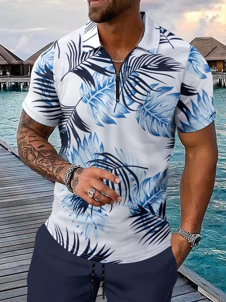 

Модные поло на молнии Мужская гавайская пляжная одежда для отпуска Поло с коротким рукавом Уличный кэжуал 3XL темно-синий