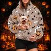 Dámská módní mikina s kapucí a potiskem na Halloween s kapsou na mazlíčka, ležérní mikina