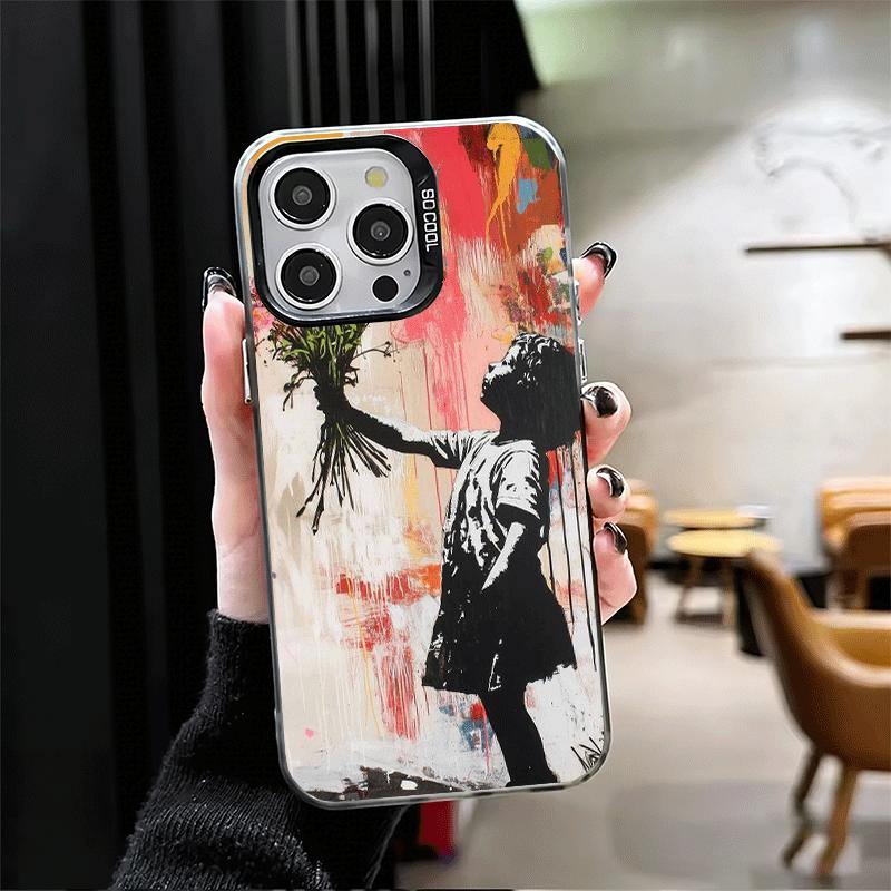 B-Banksy Kunst Graffiti Künstler Weiche Handyhülle für iPhone 15 16 17 Pro Max 17Air 16E 14 Plus 13 12 Mini Stoßfeste Hülle Rückseite