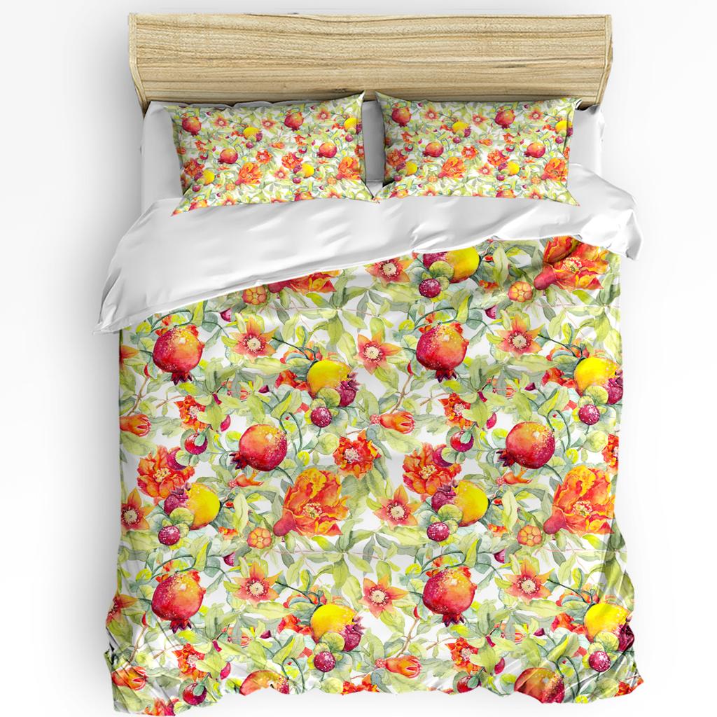 Summer Fruit Red Pomegranate Green Leaf Duvet Cover with Pillow Case Custom 3pcs Bedding Set Quilt Cover Double Bed Home Textile