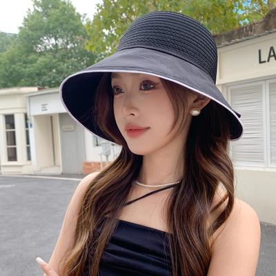 Hat Women's Summer Stripes Big Edge Bucket Hat Versatile Face Small Travel Sun Hat