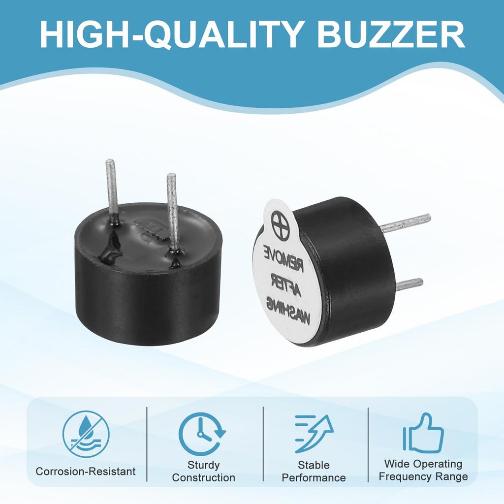 Uxcell Active 5mm Electronic Piezoelectric Continuous for Physical and Stores 10-Pack Buzzer, DC12V, 9x5.5mm, Pitch, Buzzer, Alarm, Buzzer, Sound,