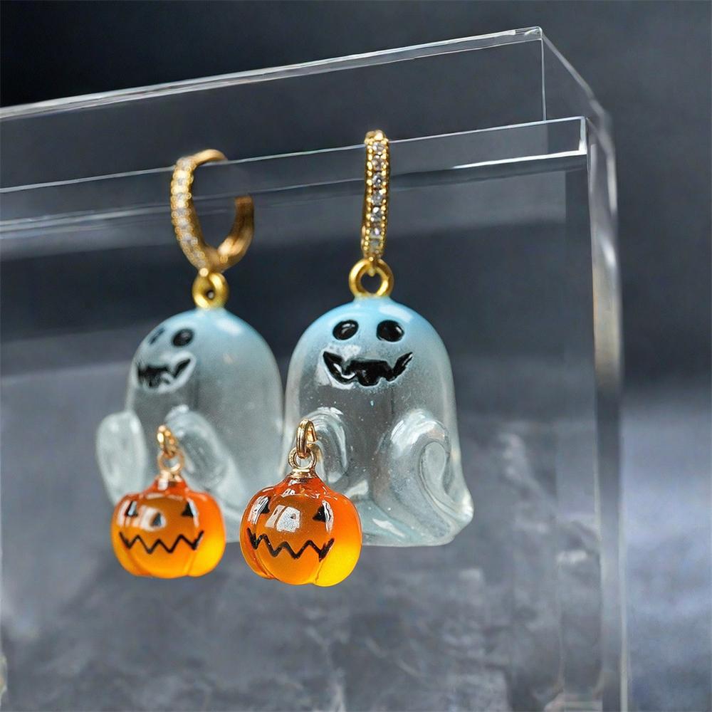 Módní Halloweenské náušnice s duchem, dámské, dívčí, roztomilé, punkové, dýňové, z nerezové oceli, šperky, křišťálové, háčkové, visací, párty dárky