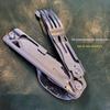 Portable Multifunctional Stainless Steel Folding Cutlery Set with Fork, Spoon, Knife, & Bottle Opener