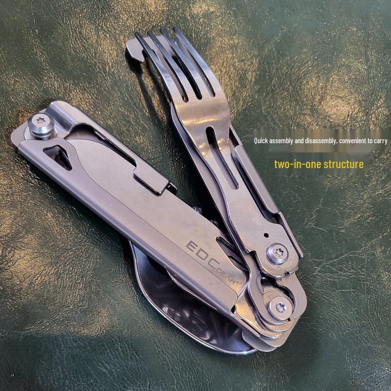 Portable Multifunctional Stainless Steel Folding Cutlery Set with Fork, Spoon, Knife, & Bottle Opener