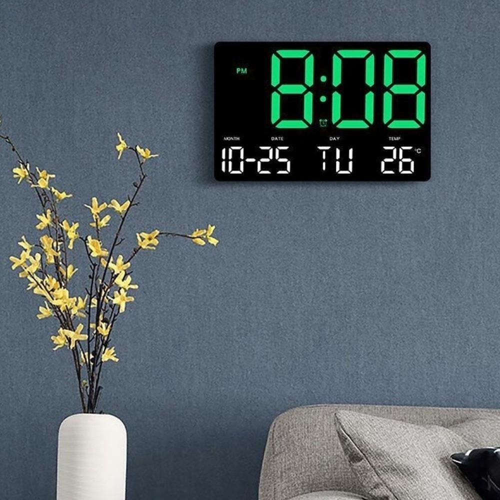 Large Screen Display LED Digital Wall Clock Date Display Remote Control Electronic Alarm Clock 12/24H Format Temperature Display