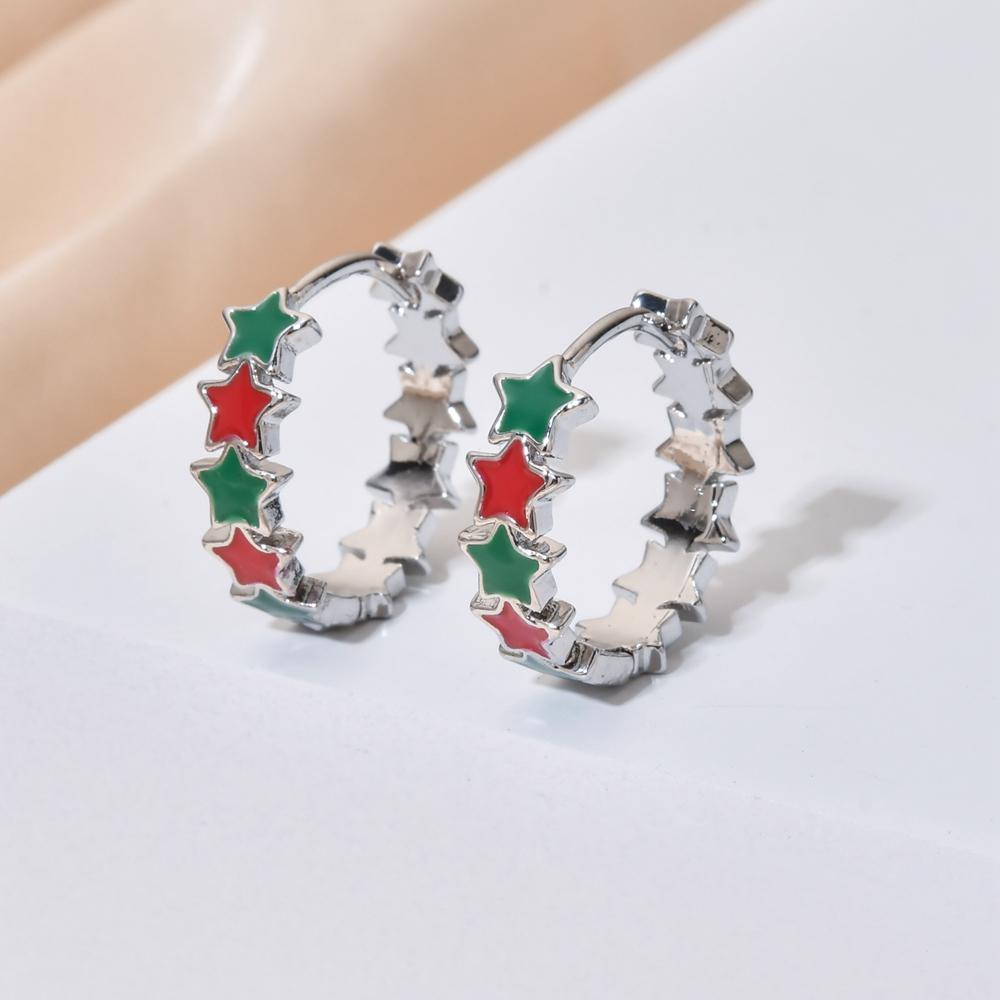 CMM Orecchini a Cerchio Piccoli Exquisite Star Rosso e Verde da Donna per Uso Quotidiano Gioielli Versatili