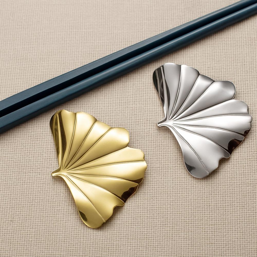 4pcs 304 Stainless Steel Chopstick Pillow Rust-proof Pen Rack Ginkgo Leaf Chopsticks Holder  Canteen