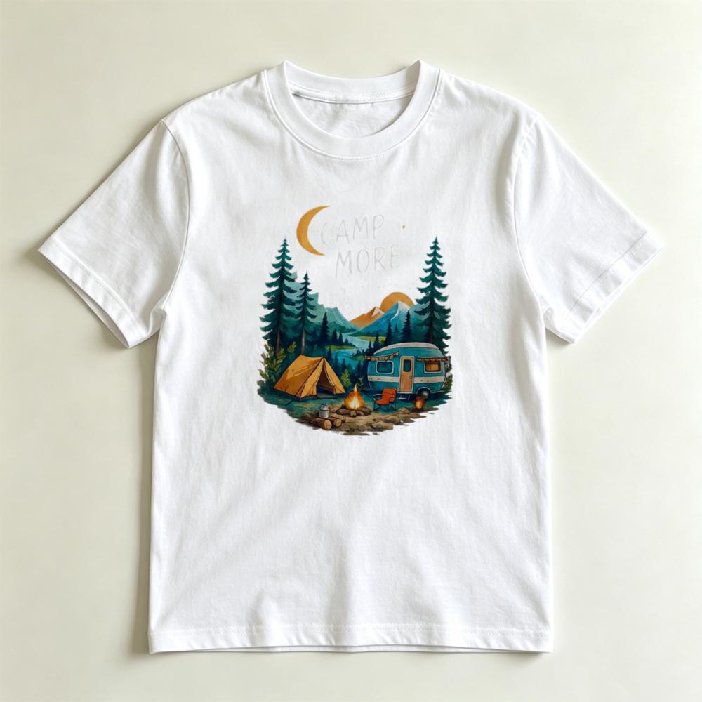 Camp More Worry Less Camping Nature Casual Graphic Tshirt Camping Lover Gift Tshirt Outdoor Adventure Casual Unisex Unisex Tee S