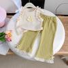 Sweet Summer Two-Piece: 3D Flower Sleeveless Tank & Flared Pants for Baby Girls