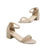 Sandalen dames grote maat 2025 zomer nieuw Europees en Amerikaans veelzijdig vierkante hak open teen suède éénknops damesschoenen