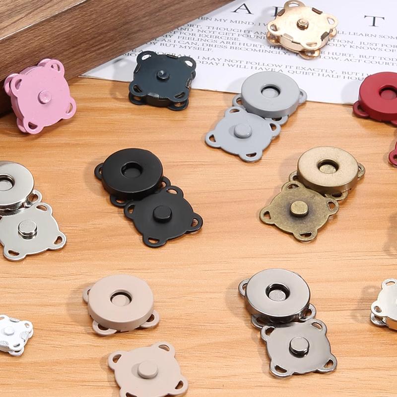 10 Sets Magnetic Snap Button Metal Plum Blossom Sew On Button Clasps Fasteners for Purses Handbag Clothes DIY Accessories
