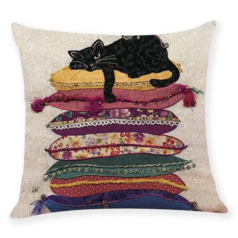 New Art Mural Kitten Print Series Pillowcase for Sofa Animal Design Retro Pillowcase Home Decor Cushion Cover 45x45 Cm