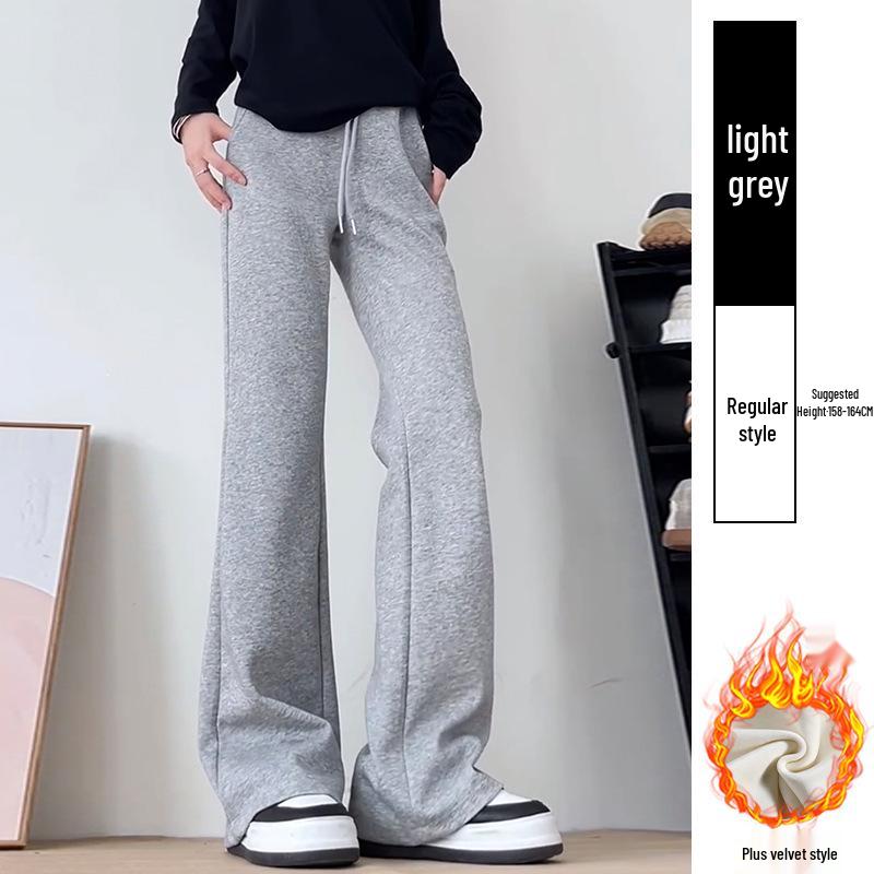 Douyin Women’s Winter Fleece-Lined Micro Flare Sweatpants - 2024 High Waist Slimming Wide Leg Horseshoe Pants