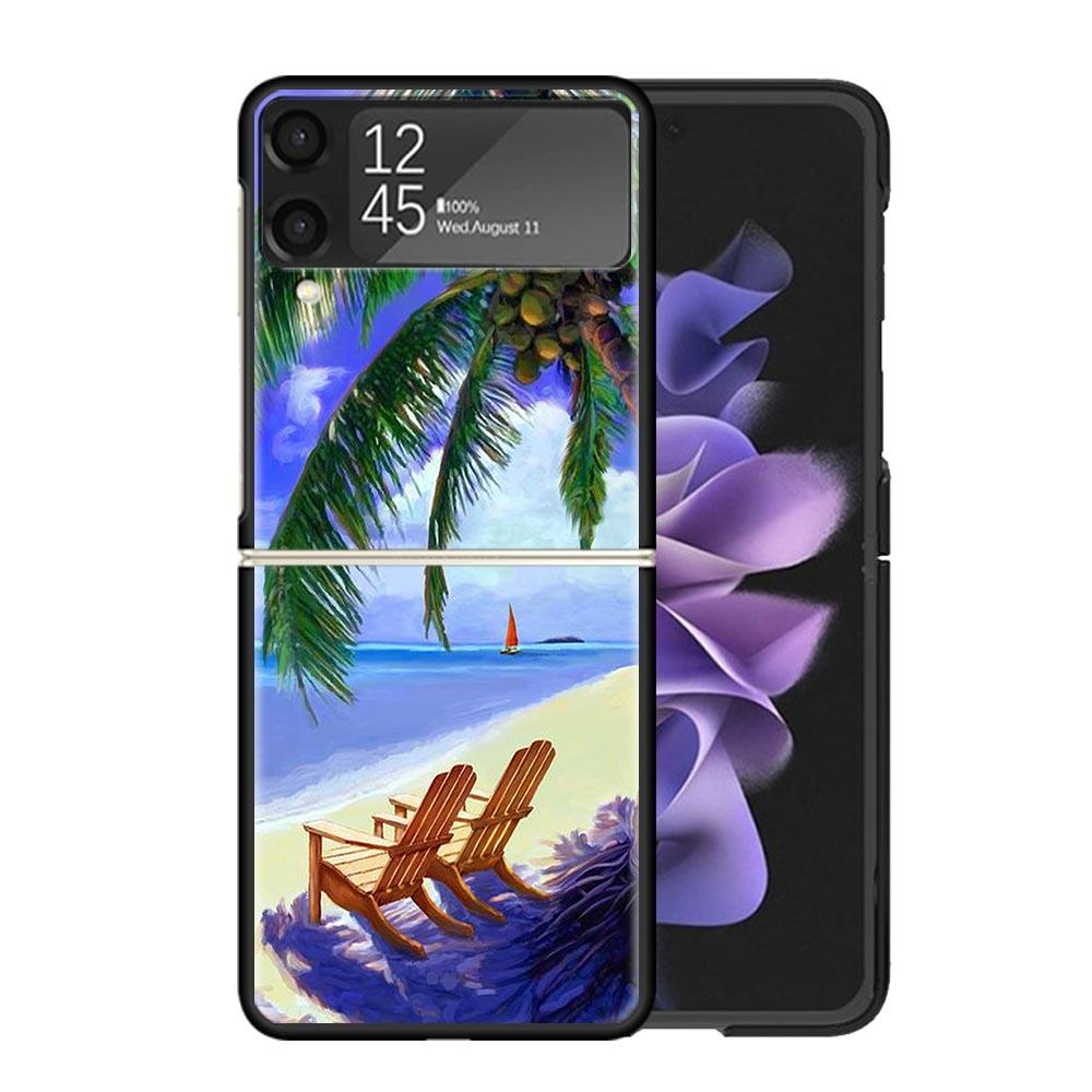 Sommer Strand Sonnenuntergang Meer Palme Klare Handyhülle Für Samsung Z Flip 7 6 5 4 3 Galaxy ZFlip7 ZFlip6 ZFlip5 ZFlip4 ZFlip3 5G Pri
