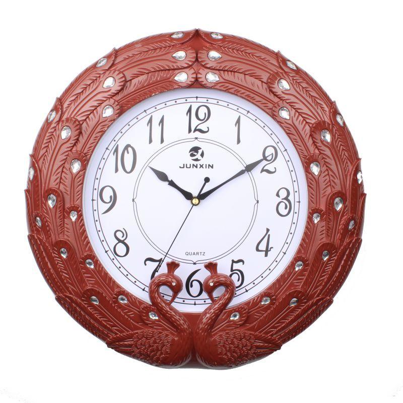 

Peacock Wall Clock Home Living Room Bedroom Decoration Clock Silent Simple Art Creative Fashion Personalized Wall Clock red frame with numbers on a white background