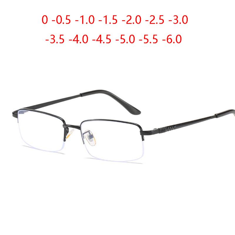 Metal Half Frame Prescription Eyeglasses for Men Blue Light Blocking Nearsighted Glasses 0 to -6 0 Diopters