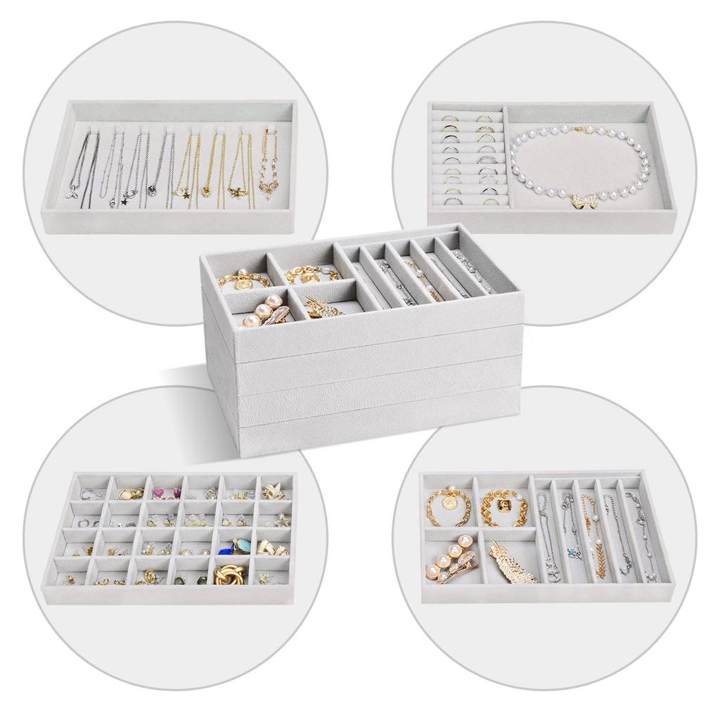 ProCase 4 Piece Jewelry Stackable Jewelry Accessory Case for Dresser Display with Grey Tray, Storage, Drawers, Dividers,